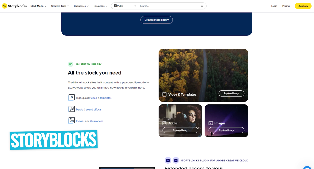Storyblocks website: Traditional stock sites limit content with a pay-per-clip model