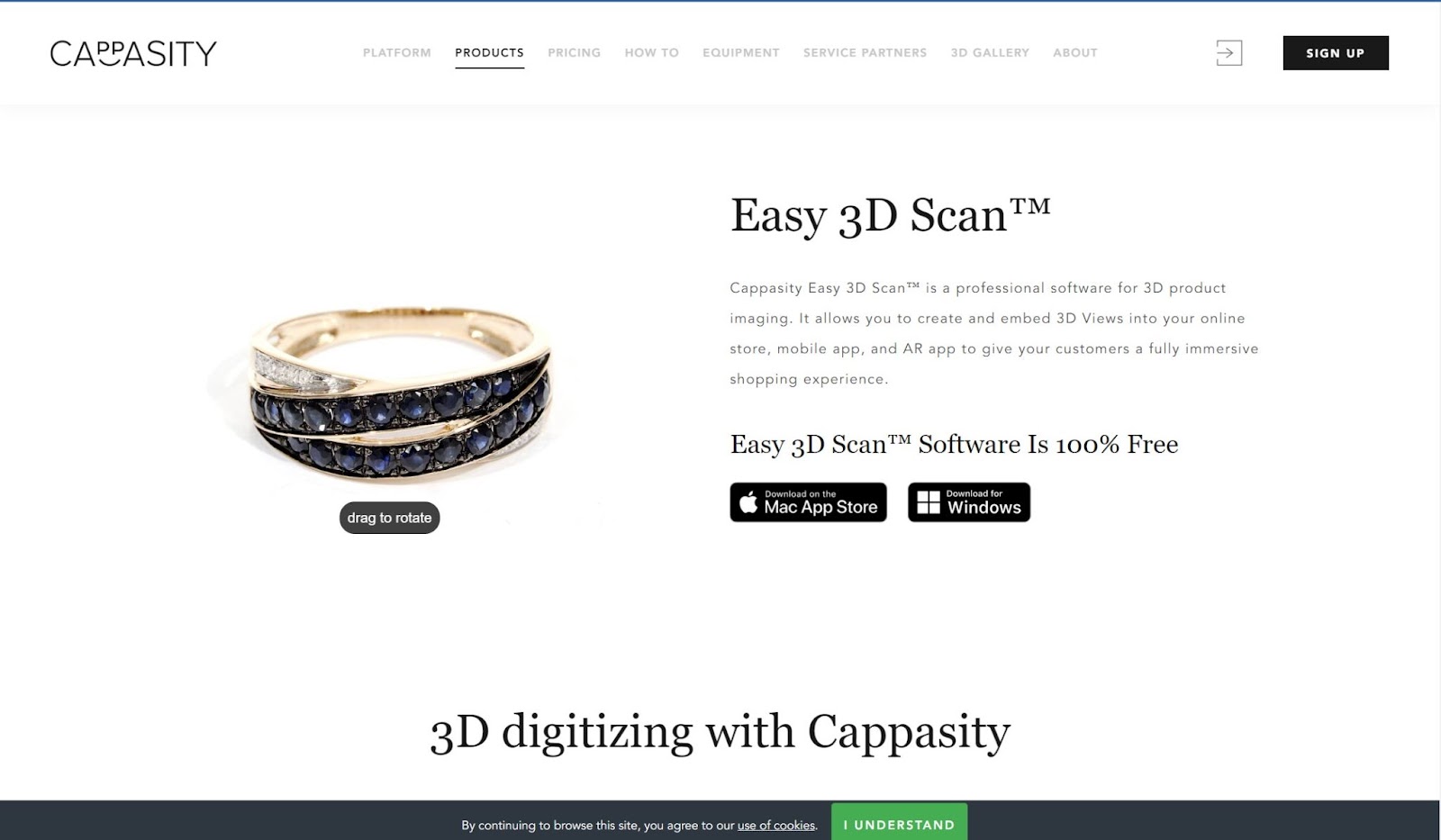 Screenshot of Cappasity Easy 3D Scan website