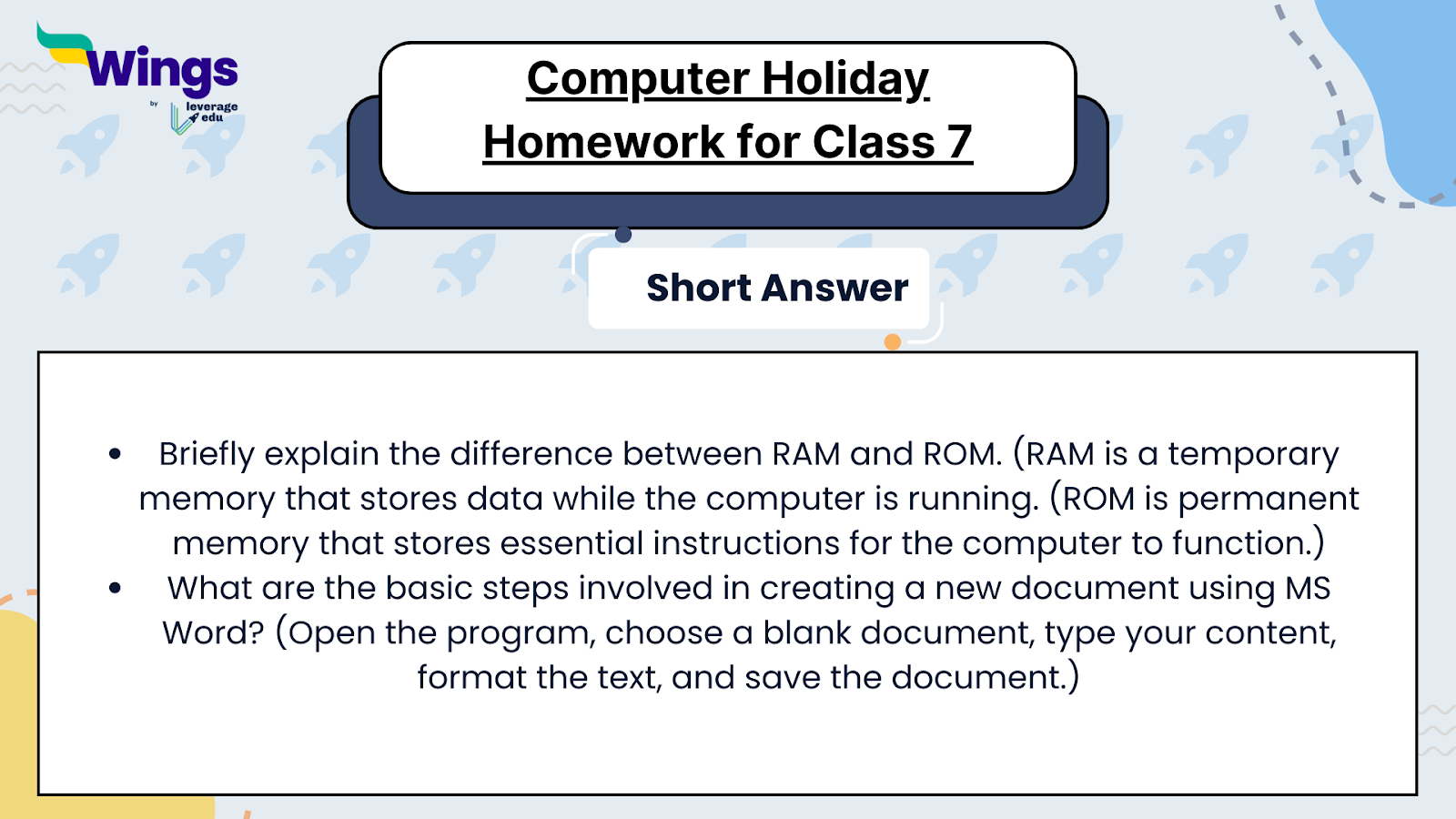 Computer Holiday Homework for Class 7
