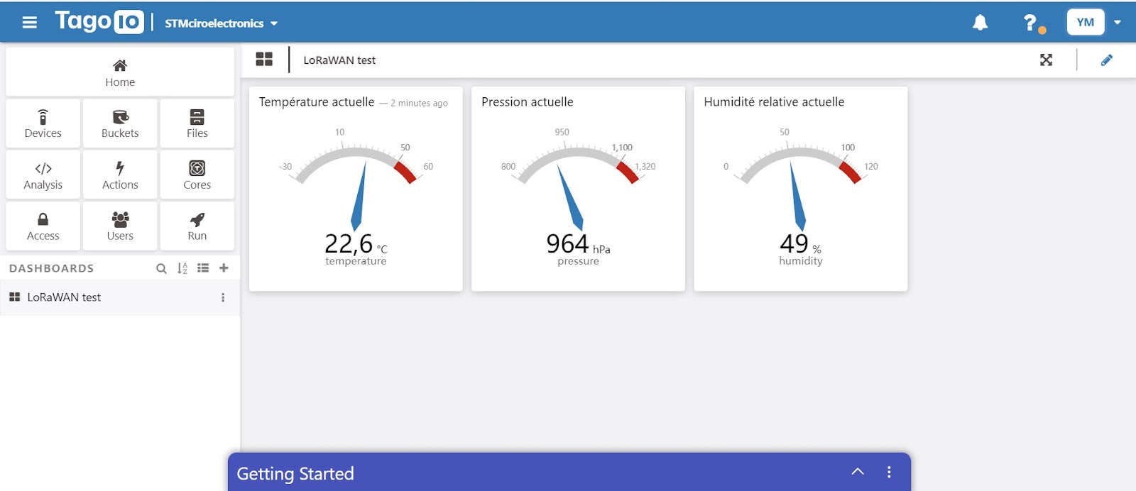 Dashboard minimaliste sous TagoIO