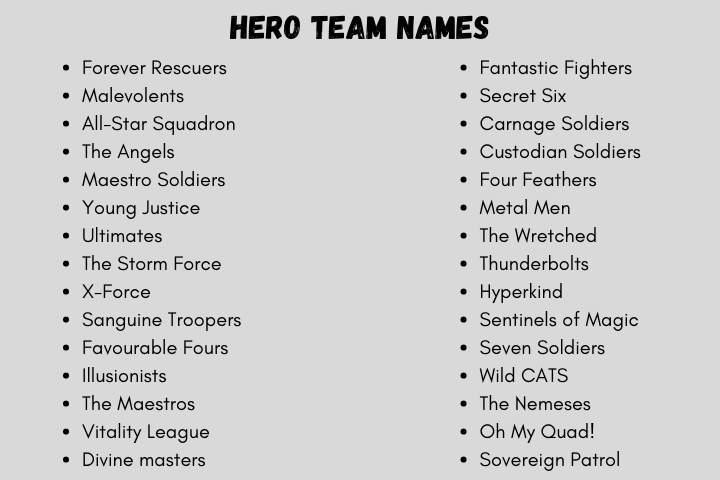 Hero Team Names