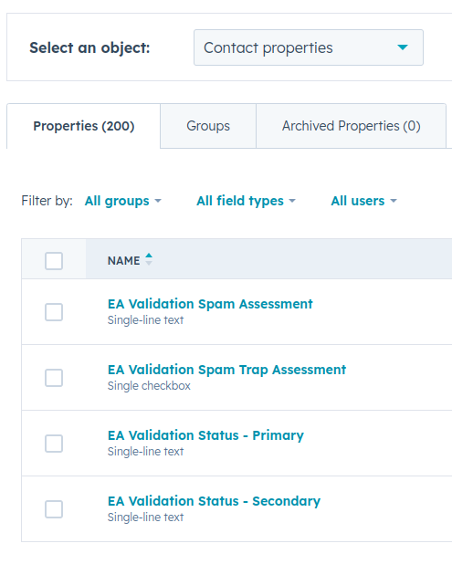 Create additional contact properties for email validation results - part 2