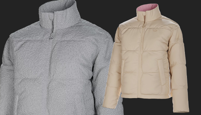  Jackets appear to be modeled with different levels of polygon complexity, highlighting the concept of low-poly vs. high-poly modeling.