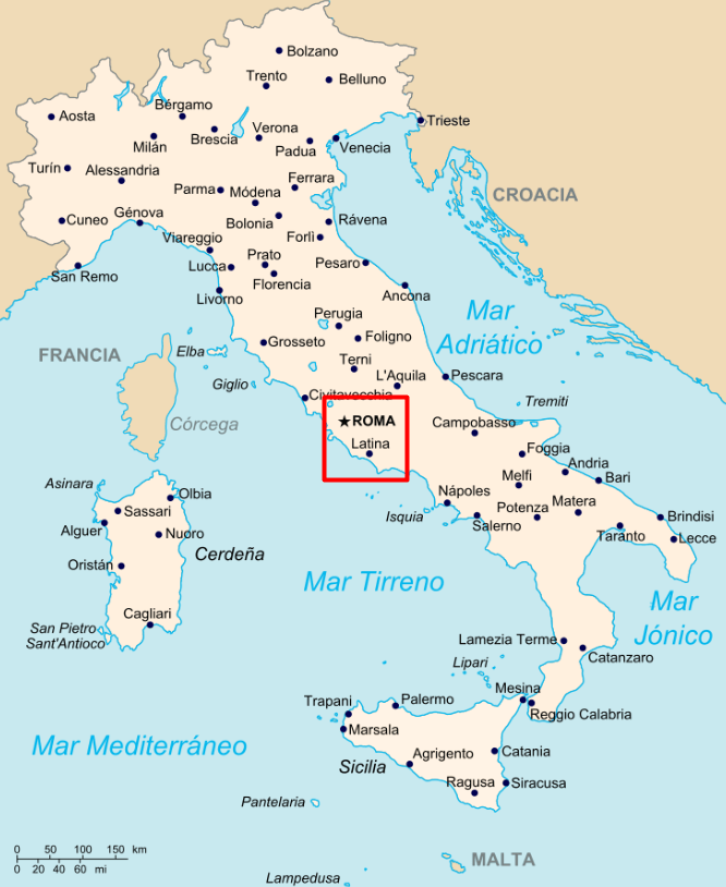 Mapa de Roma e Itália