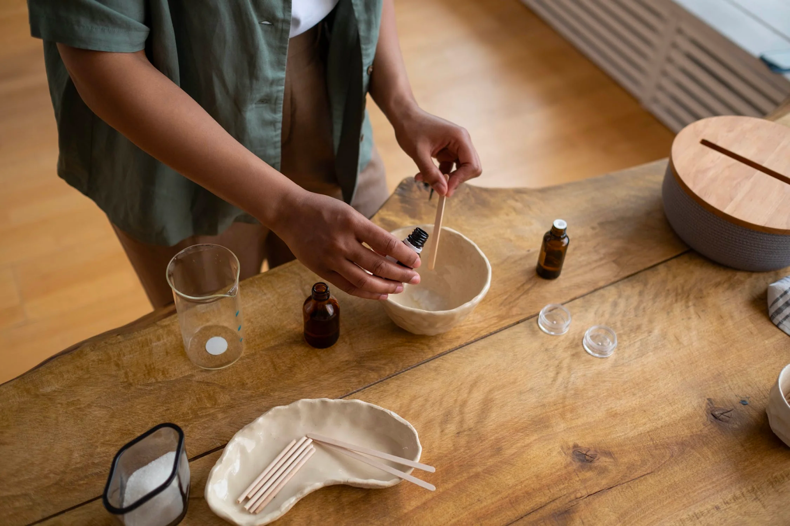 A woman making a homemade lip care routine