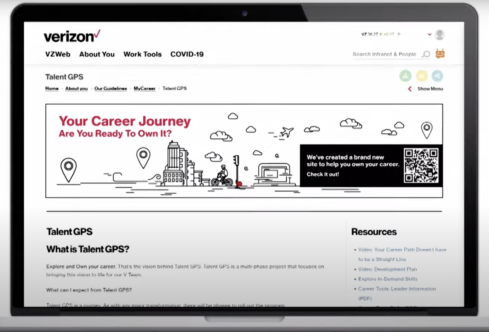 Screenshot of Verizon's Talent GPS platform