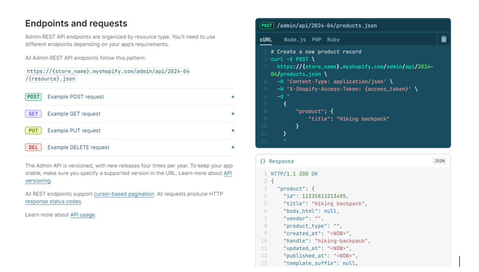 Endpoints And Requests in shopify