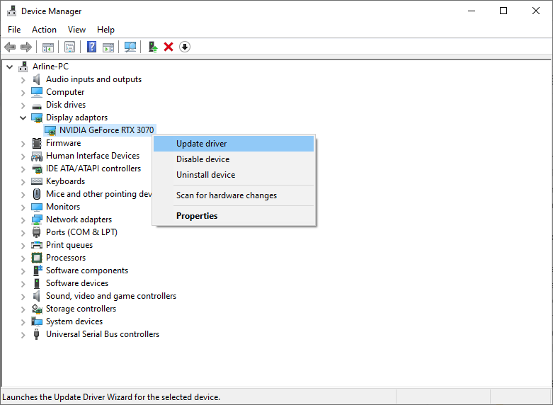 Gerenciador de dispositivos do Windows com adaptadores de vídeo selecionados