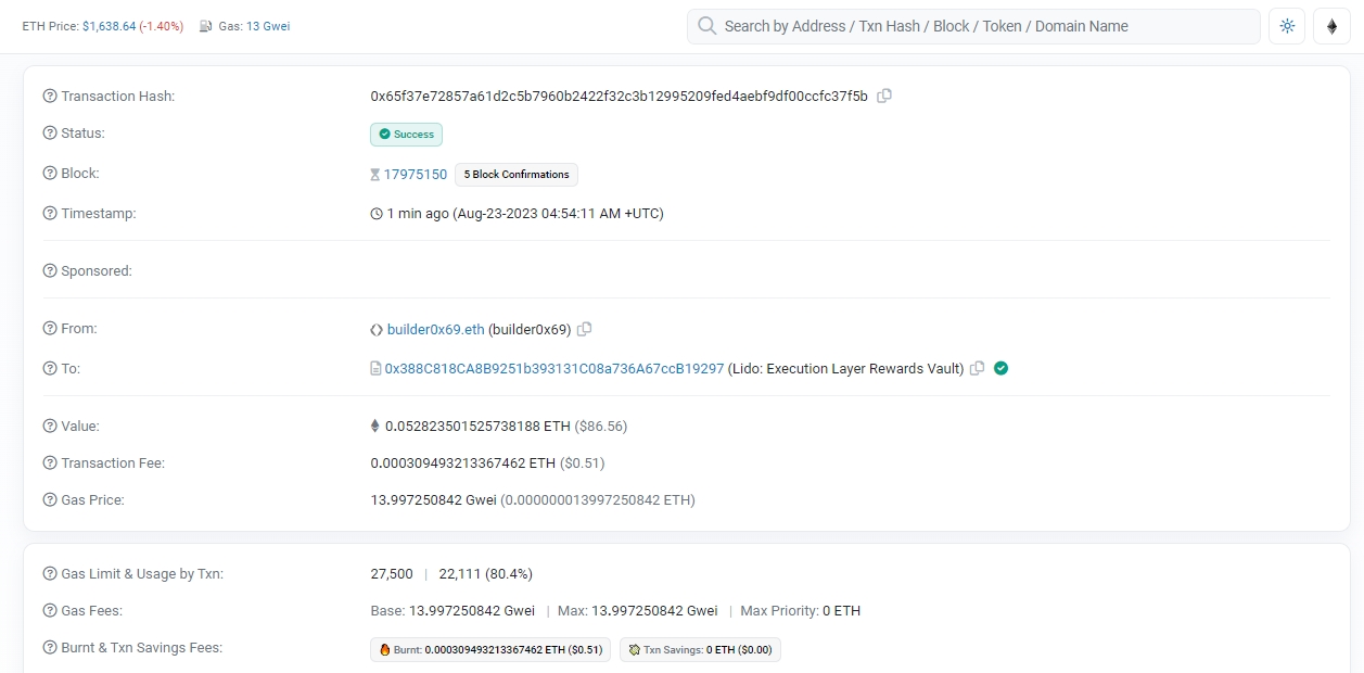 Detalles de transacciones públicas en Ethereum [De Etherscan Explorer]