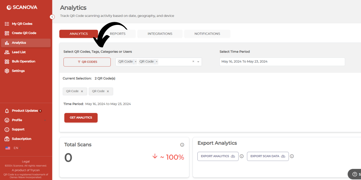 Scanova's QR Code Generator Dashboard