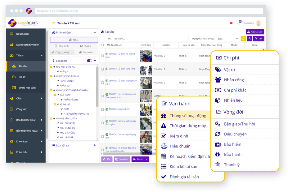 Minh hoạ tính năng Quản lý tài sản trên SpeedMaint CMMS - một trong các phân hệ chính được Bibica sử dụng được phát triển bởi đội ngũ SpeedMaint (Ảnh: SpeedMaint)