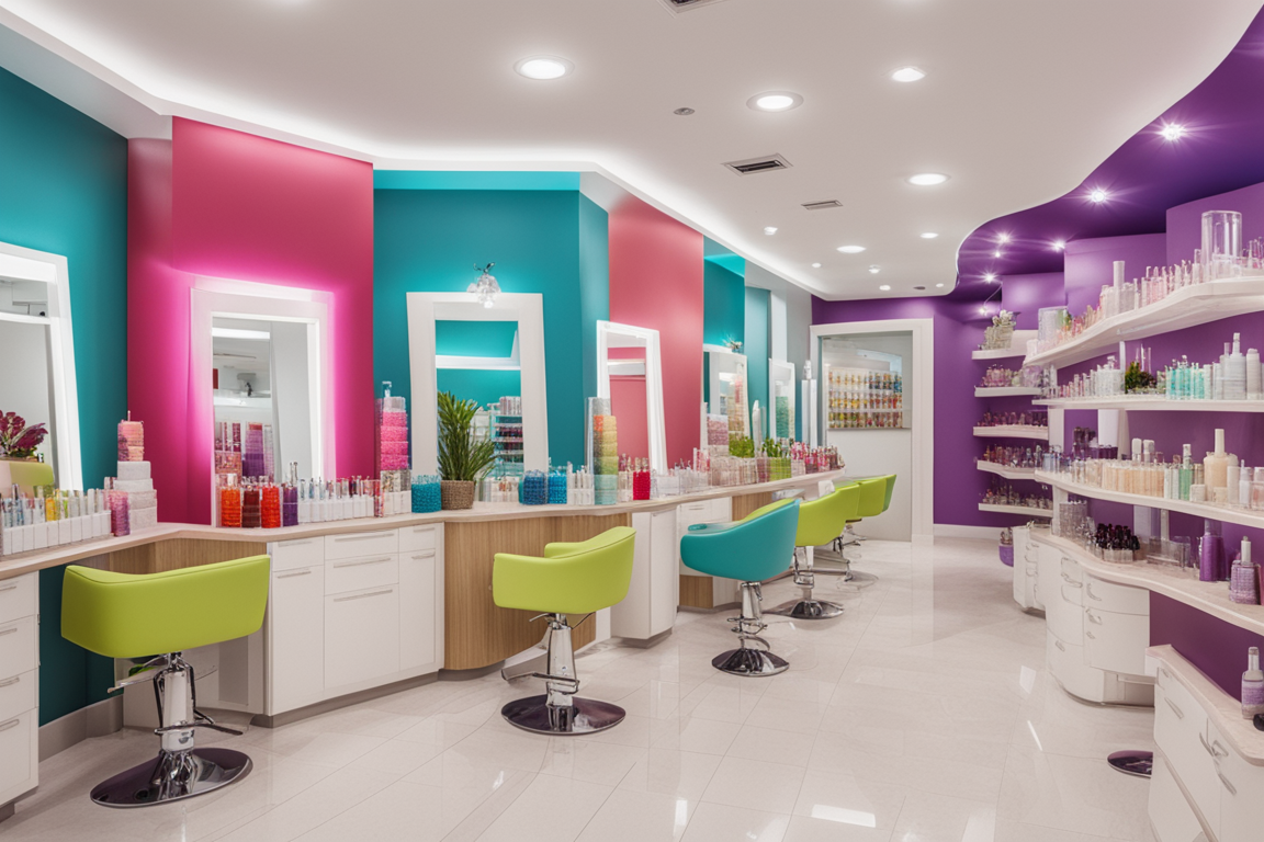 A vibrant nail salon with an array of colorful options