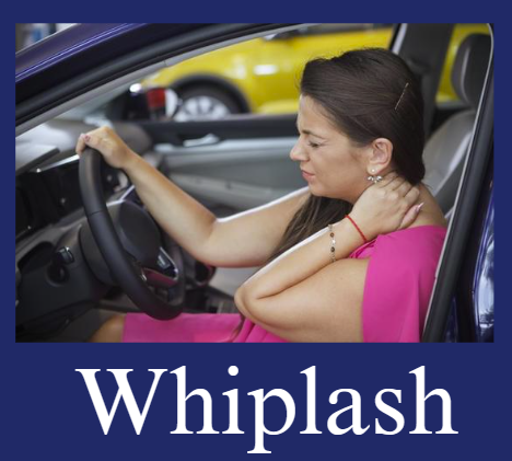 A person holding her neck while driving a carDescription automatically generated