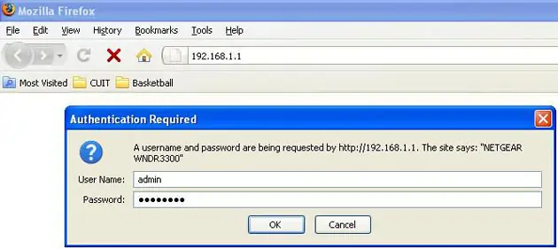 a screenshot of a router login window