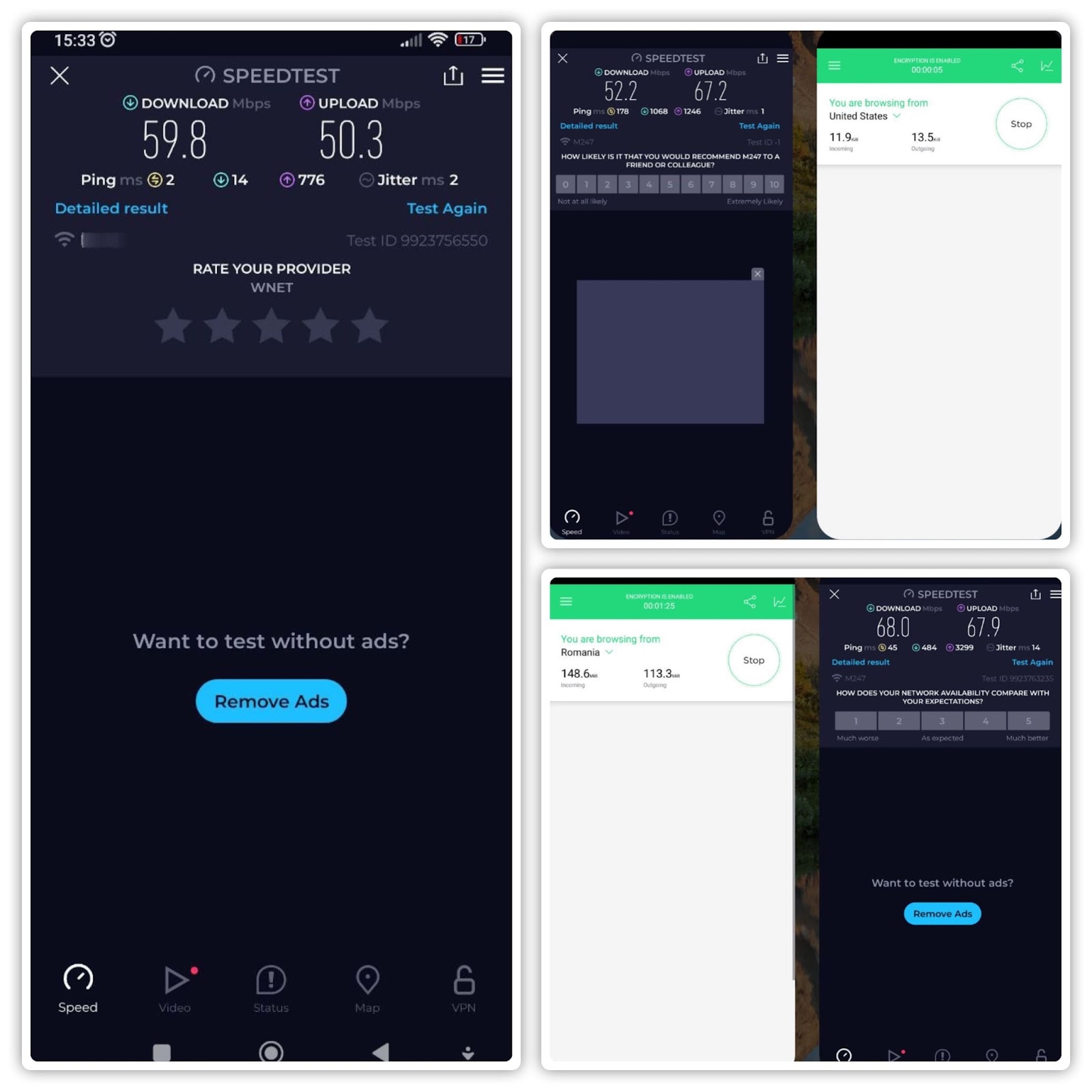 Touch VPN for Android shows its speed