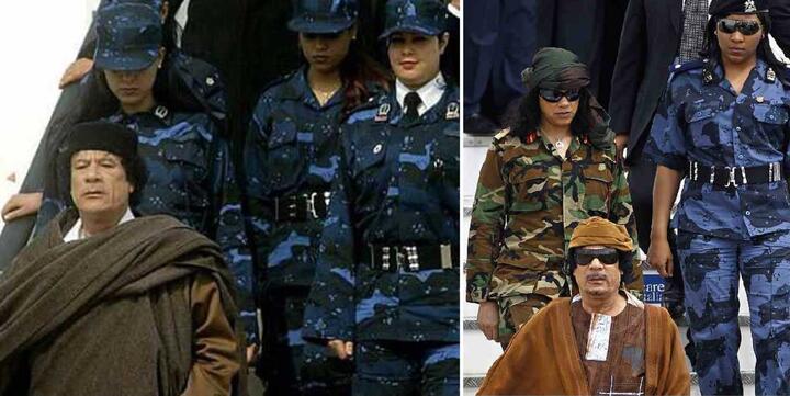 Ливийский диктатор Муаммар Каддафи под охраной “Гвардии амазонок». Фото: twitter.com/Africaupdatesuk