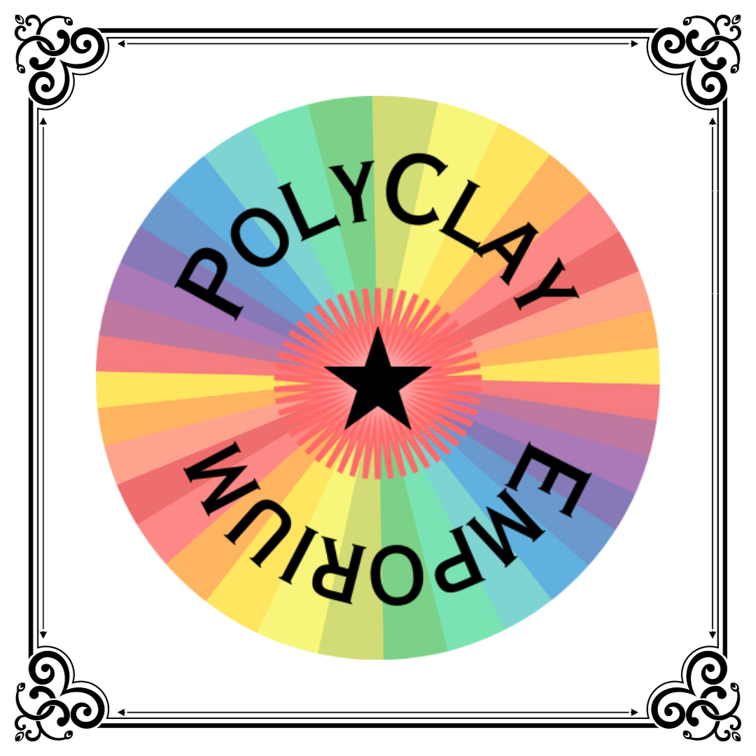 PolyClayEmporium Logo, a radiating Rainbow in a circle