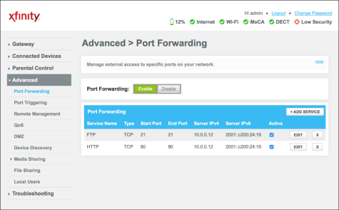 Xfinity Port Forwarding : set up port forwarding on Xfinity Gateway
