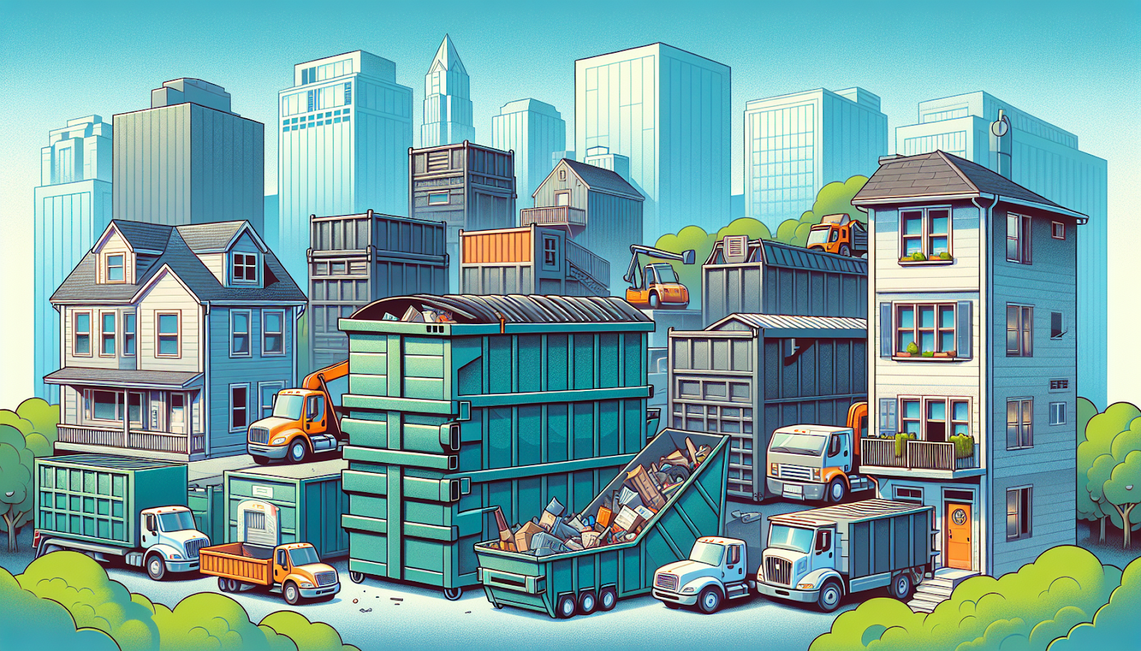 Illustration of dumpster rentals for waste disposal
