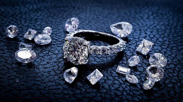 Cut of Fire Diamond engagement ring with various different  cut gemstones diamond ring stock pictures, royalty-free photos & images