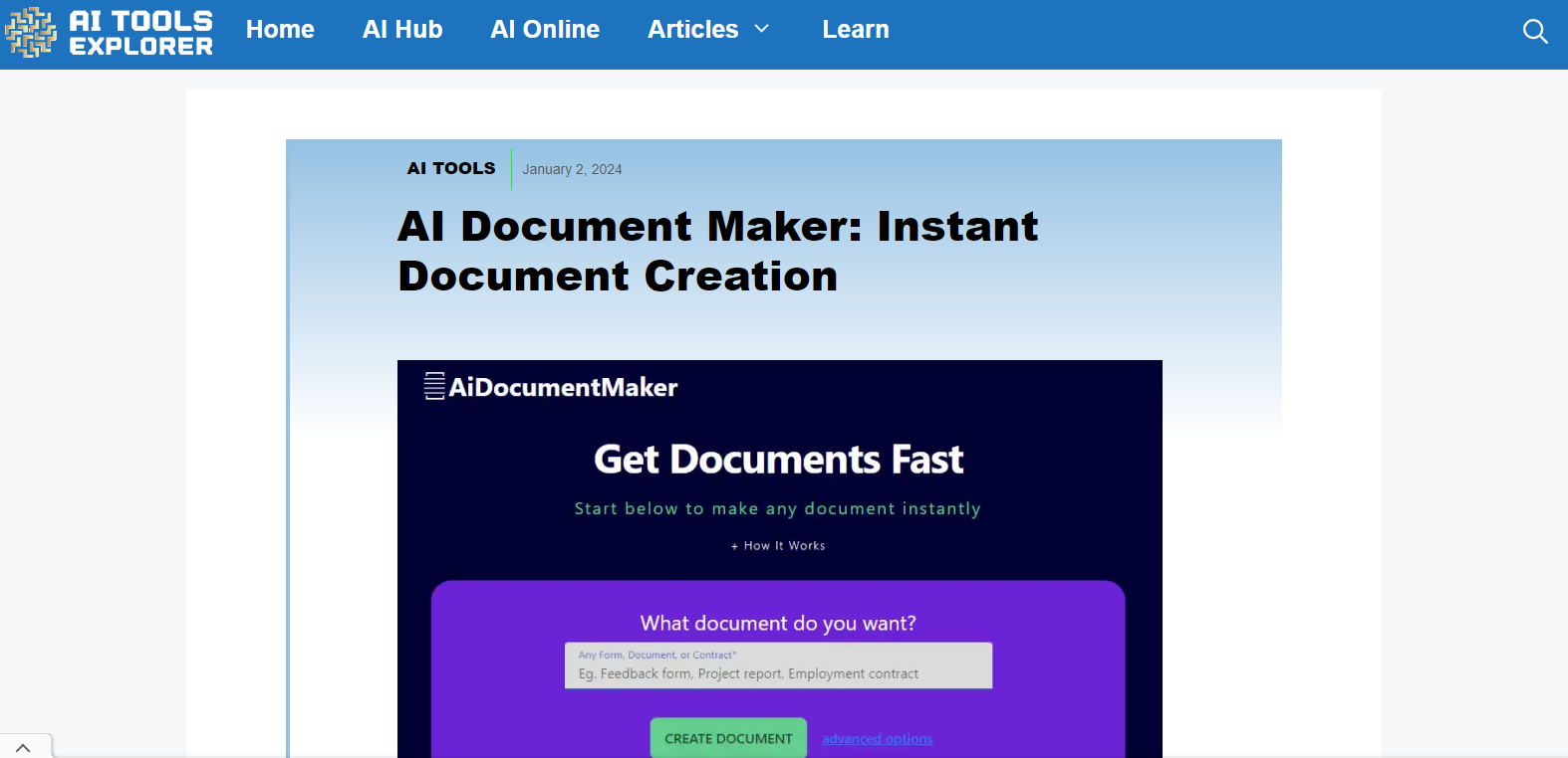 AI Document Maker on "AI Tools Explorer"