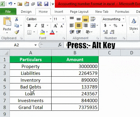 Shortcut Keys use Accounting Format 1