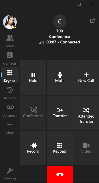 Captura de tela da criação de uma conferência ad-hoc no aplicativo Windows Softphone