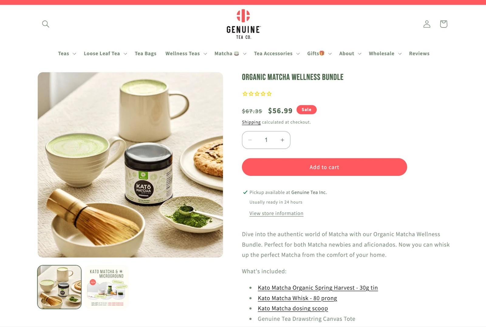 Screenshot of Genuine Tea Co's Organic Matcha Wellness Bundle on its website.