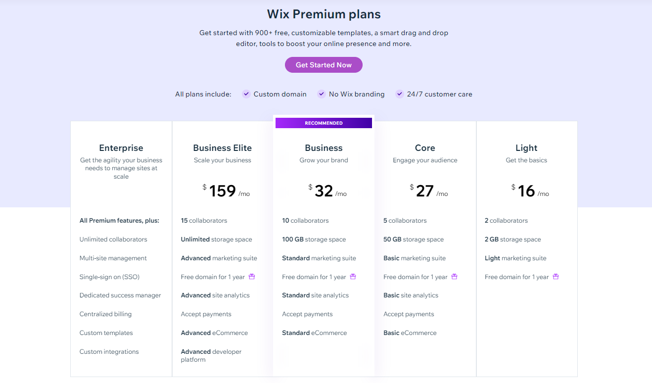 The pricing page for WIX ADI.