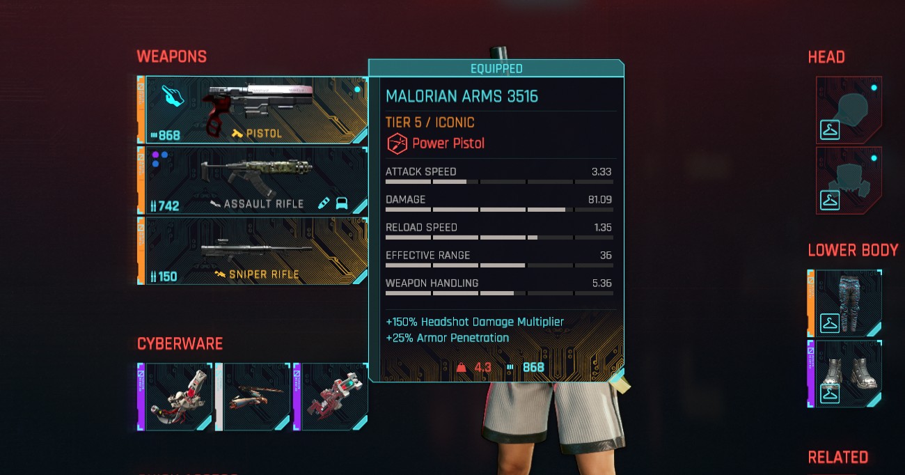 The Malorian Arms 3516 pistol in Cyberpunk 2077