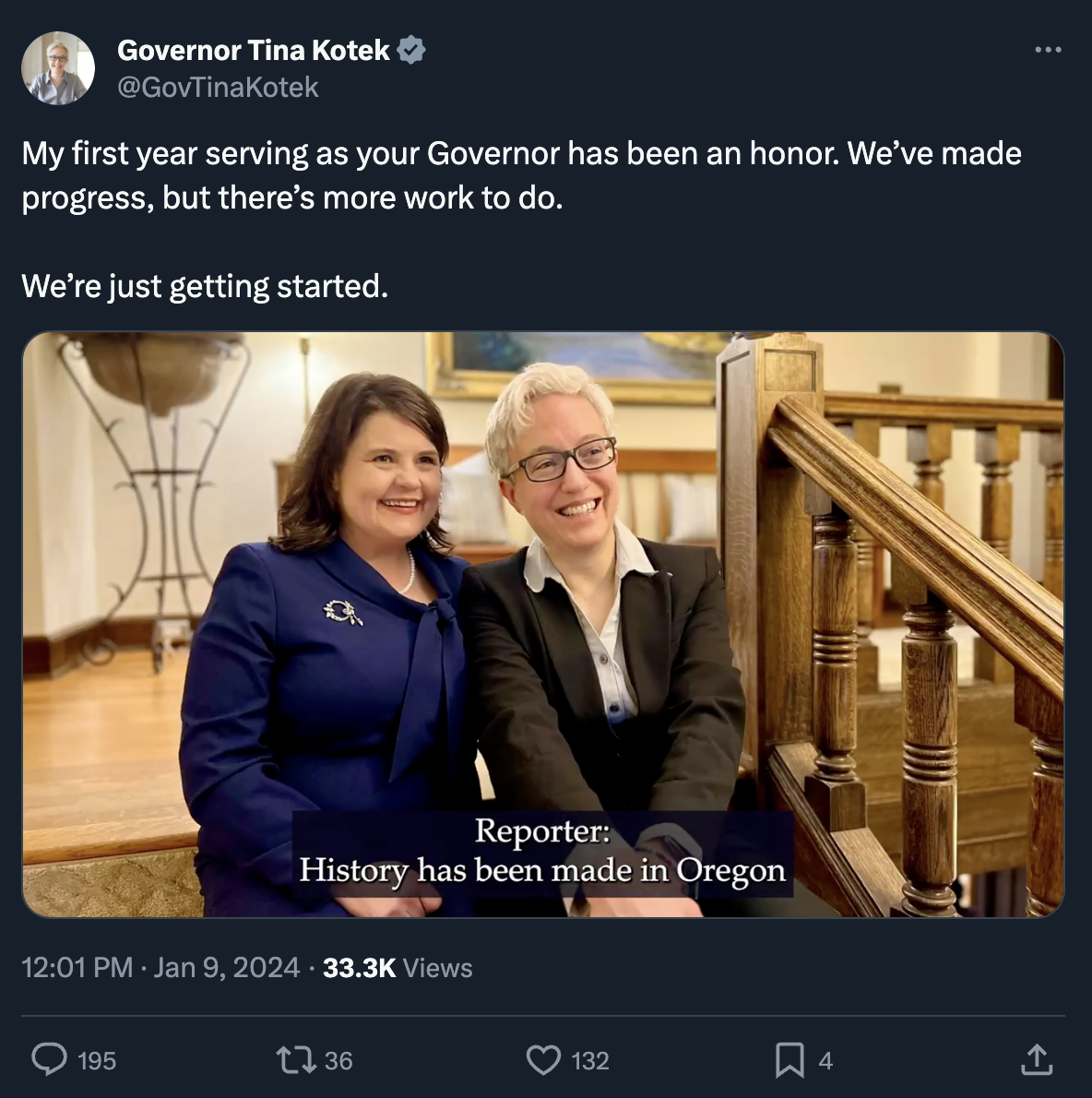 Screenshot of tweet from Tina Kotek