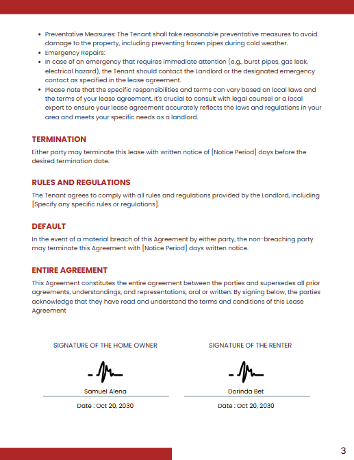 Red White Lease Contract Template