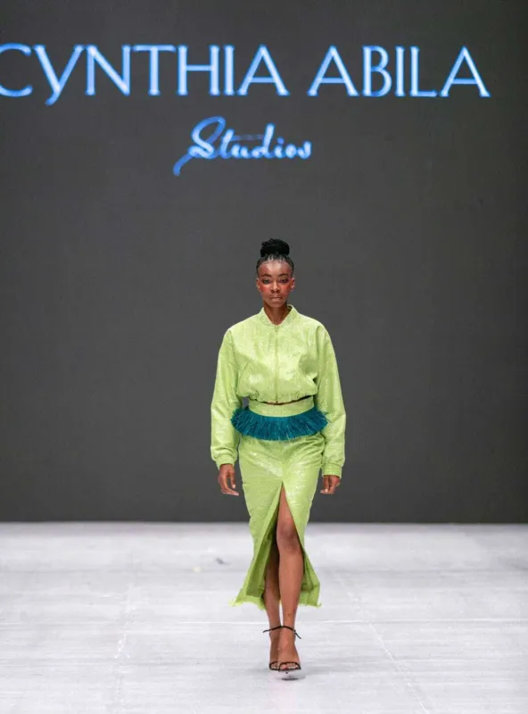 a piece from Cynthia Abila's collection during ;Lagos Fashion Week 2023 runway show