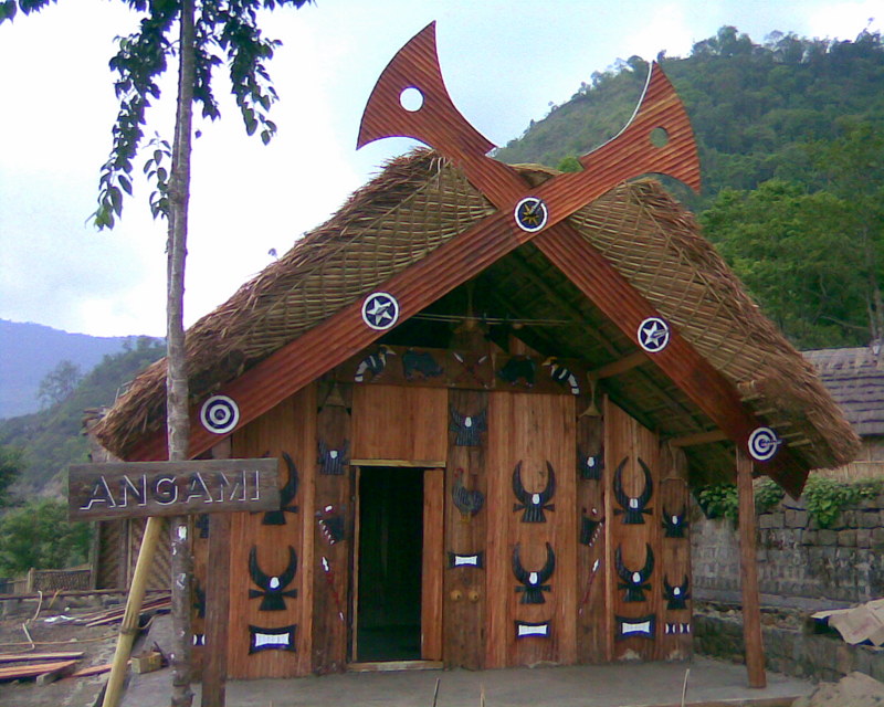A traditional Naga Murung made of bamboo with a sloping thatch roof