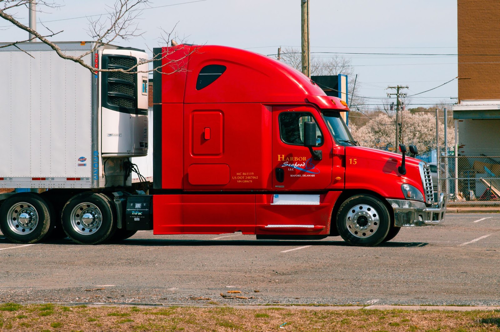 The tractor of a sleeper cab semi truck