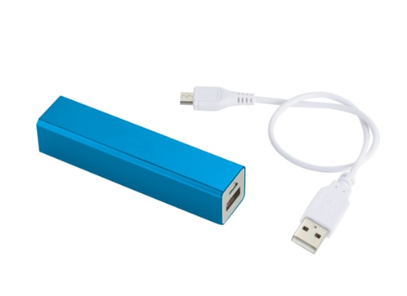 Screenshot of a blue power bank and a charging cable. 