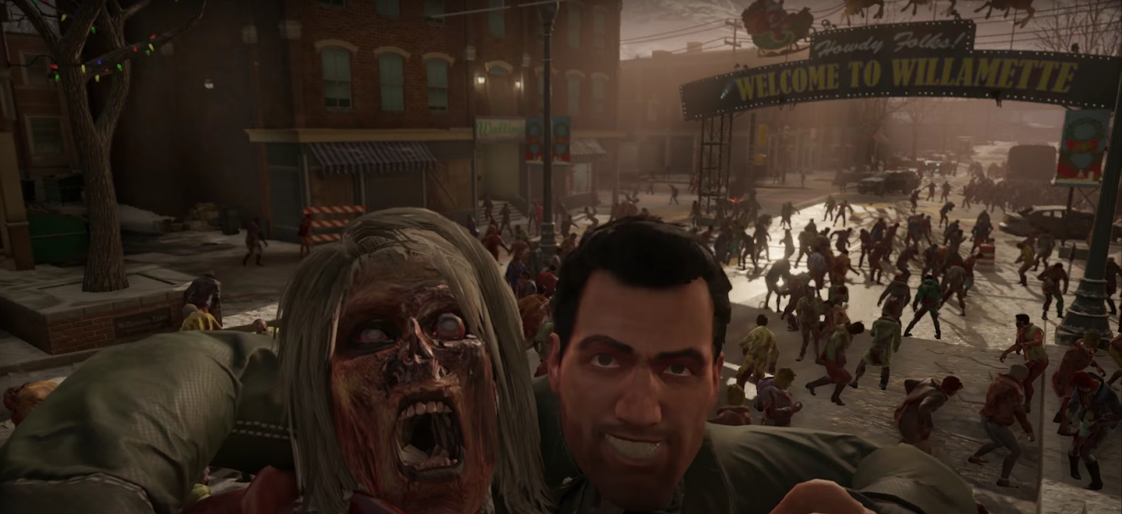 A screenshot of Frank West and a zombie from the trailer of Dead Rising 4. 