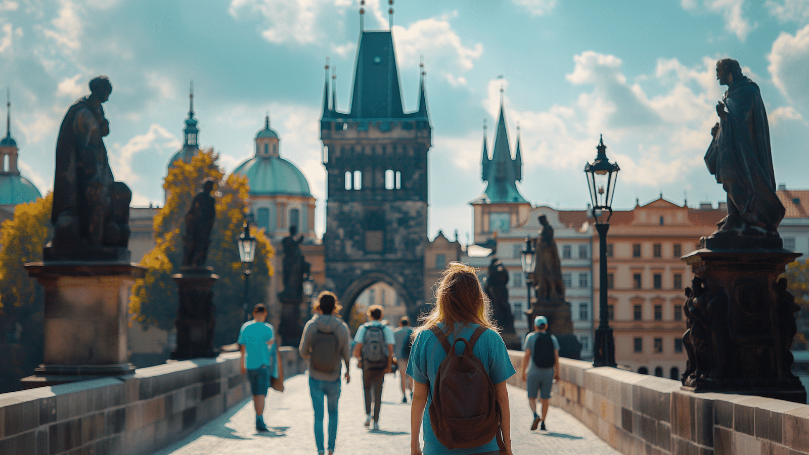 Tourists crossing Charles Bridge in Prague, an essential stop for 5 days in Central Europe