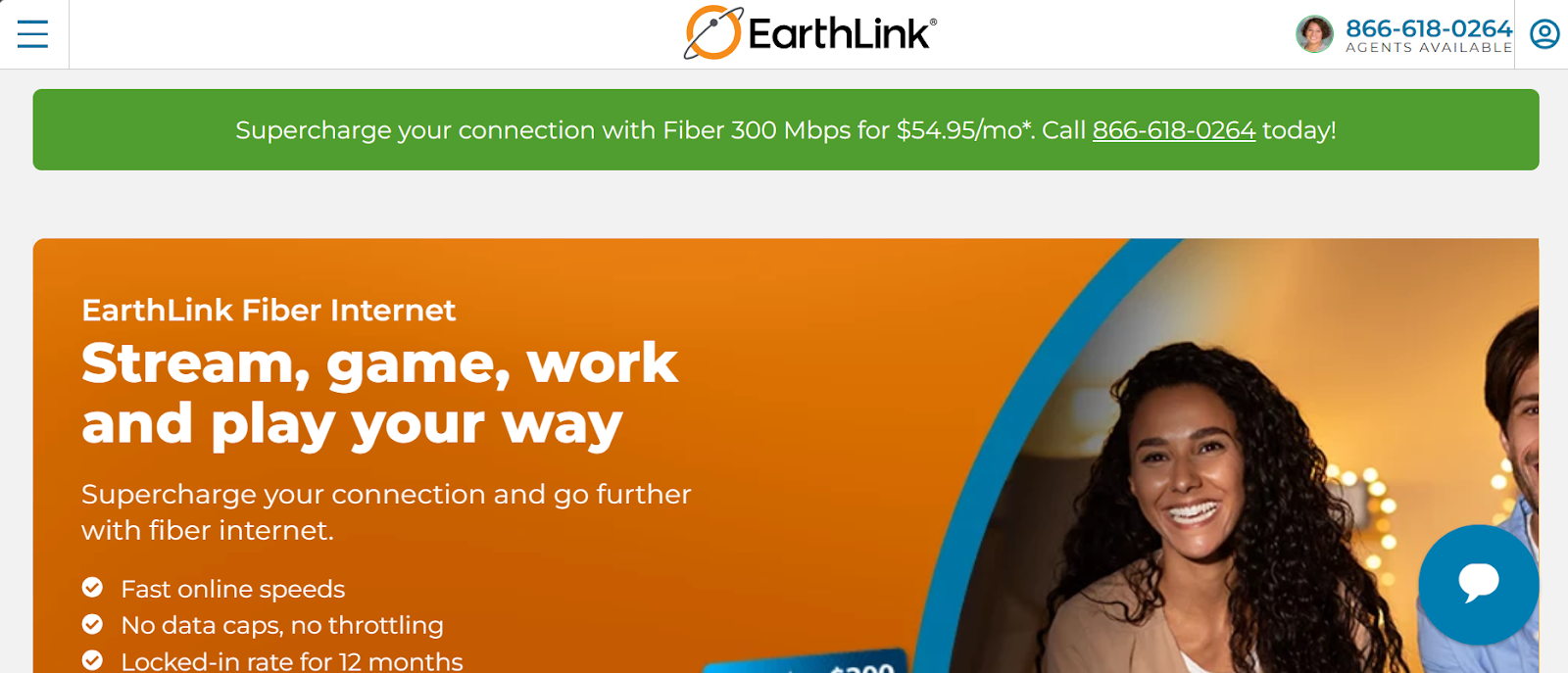 EarthLink Telecom website snapshot highlighting the services it offers.