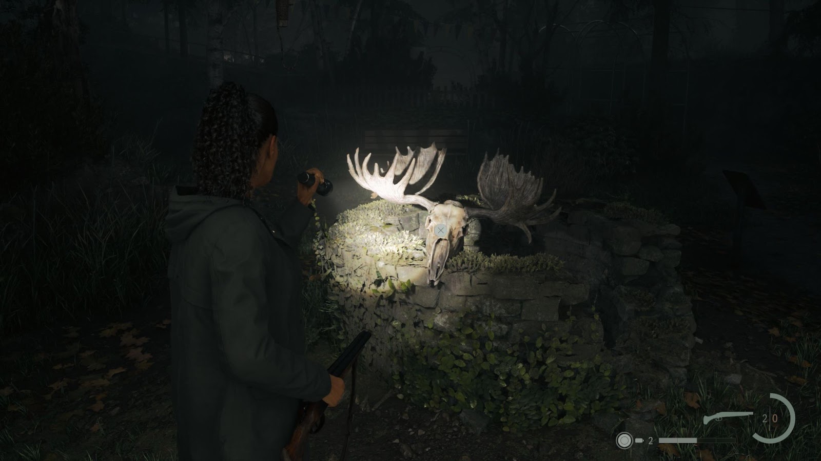 An in game screenshot of the moose skull mask needed for the parade float from Alan Wake II. 