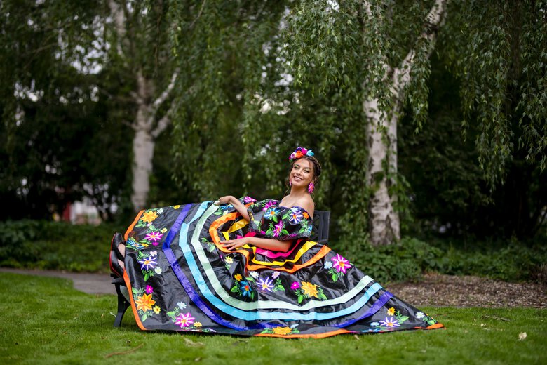 Larissa Leon, a high school student in Sunnyside, Yakima County, made this dress out of duct tape as part of the Stuck on Prom national contest. (Obed Cruz / Courtesy of Duck Brand)