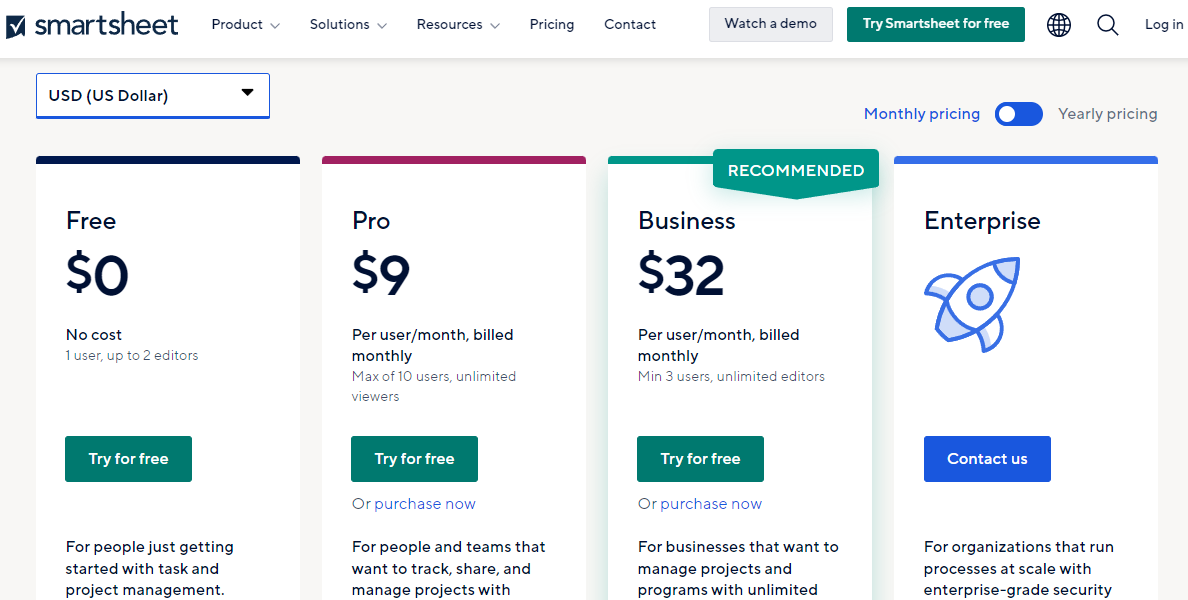 Pricing Plans for Smartsheet