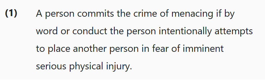 Oregon Revised Statutes § 163.190 - menacing 