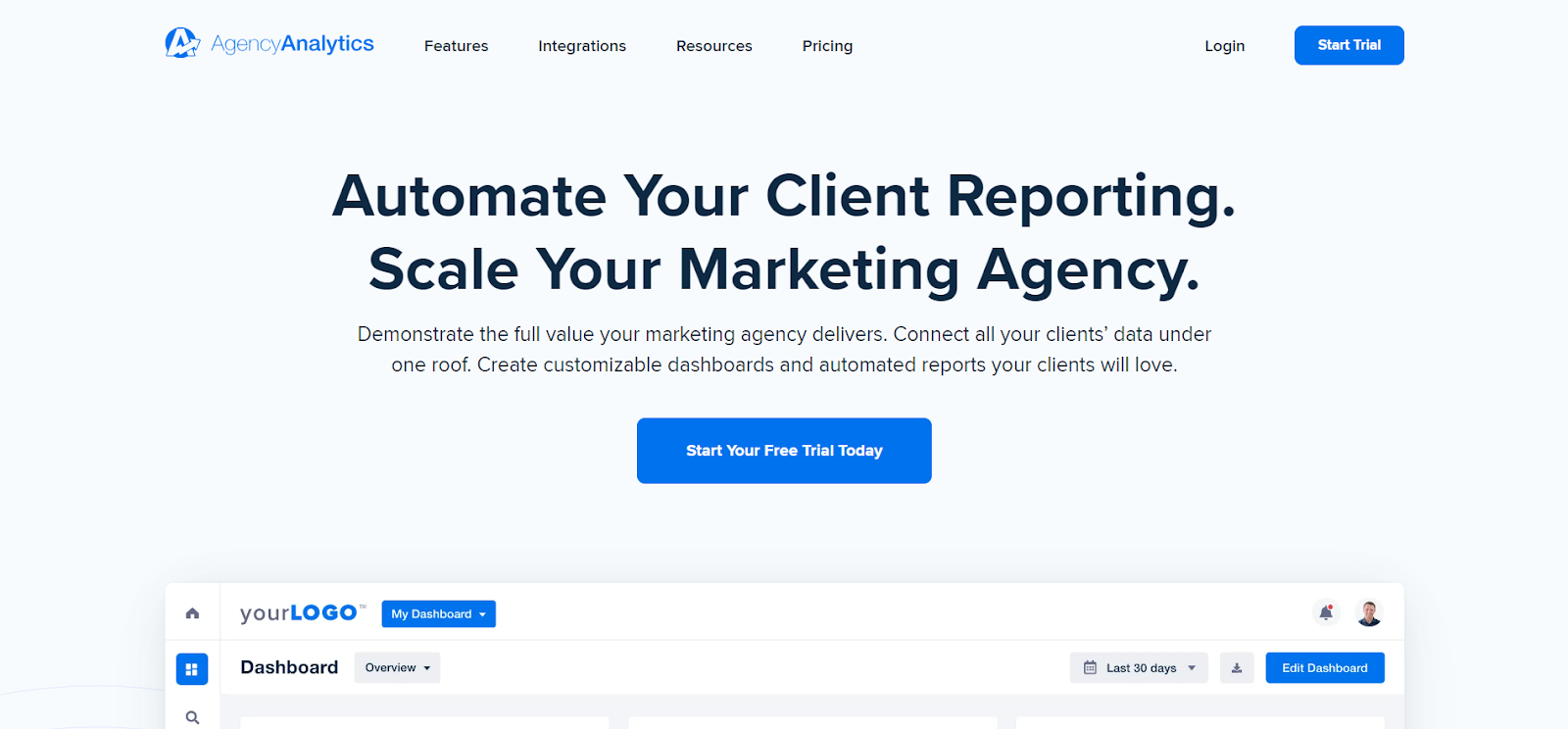 A screenshot of AgencyAnalytics' website