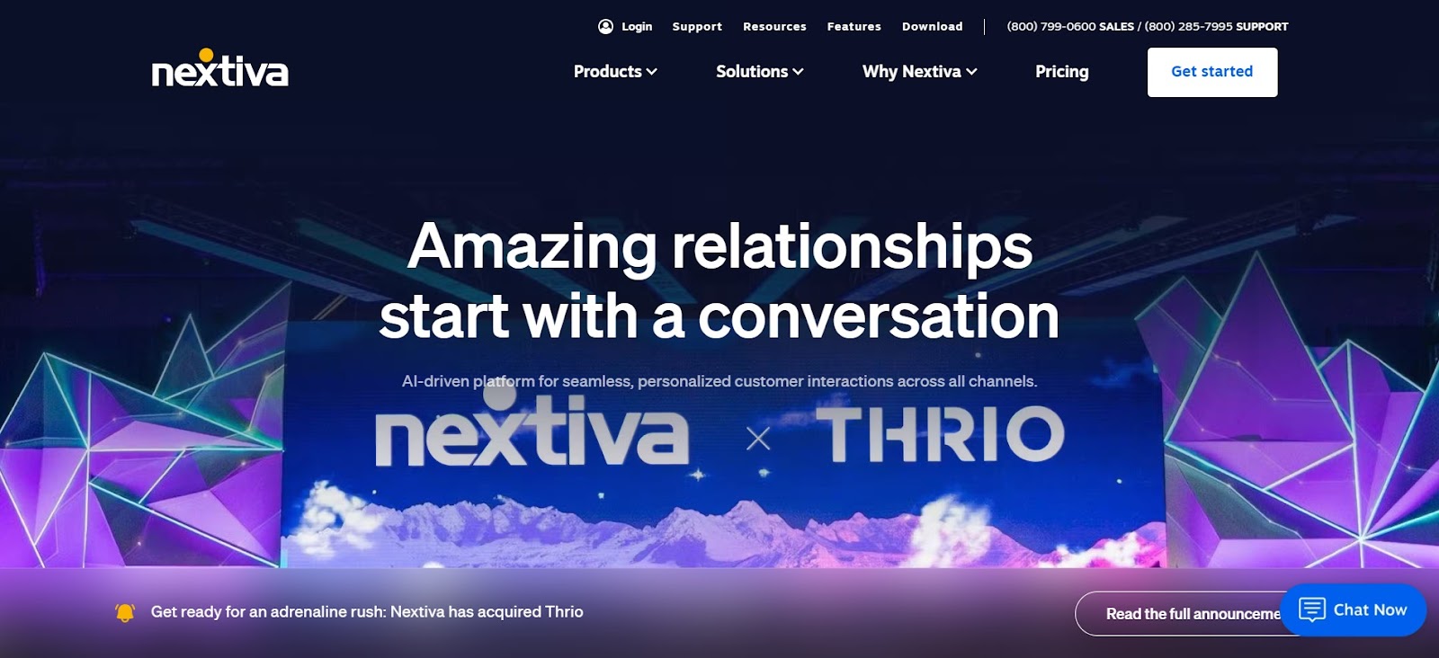 A screenshot of Nextiva's website