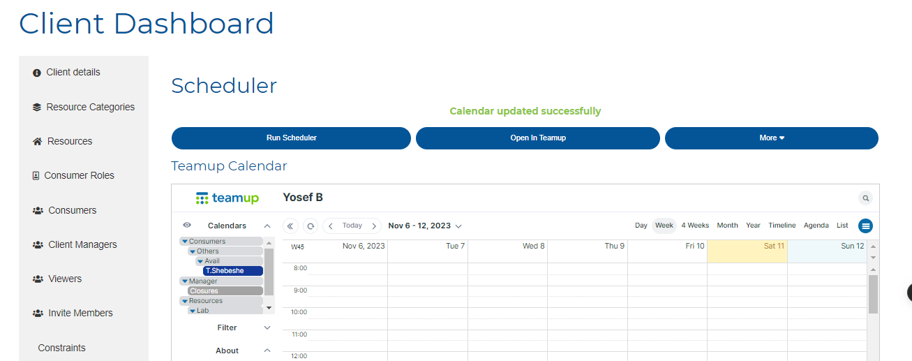 Scheduler view of Team2Book calendar availability app