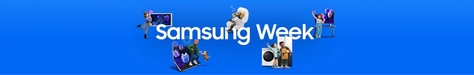 Samsung's channel banner: a clean blue background with a some artwork and a text advertising their upcoming event, Samsung Week.