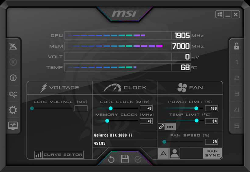 Phần mềm MSI Afterburner.