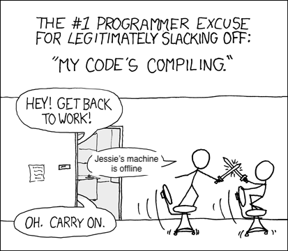 compiling cartoon, automattic edition, modified from xkcd