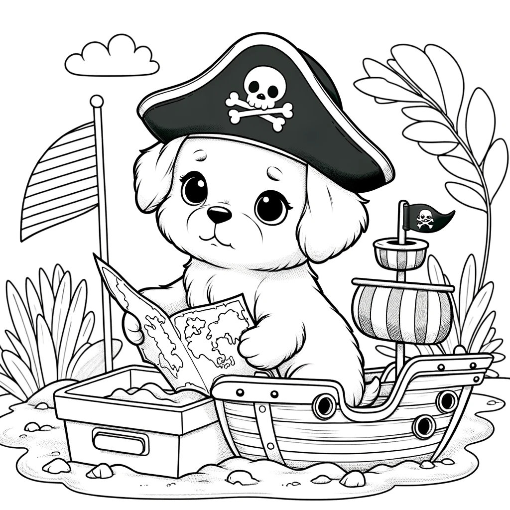 Uma cachorrinha usando um pequeno chapéu de pirata